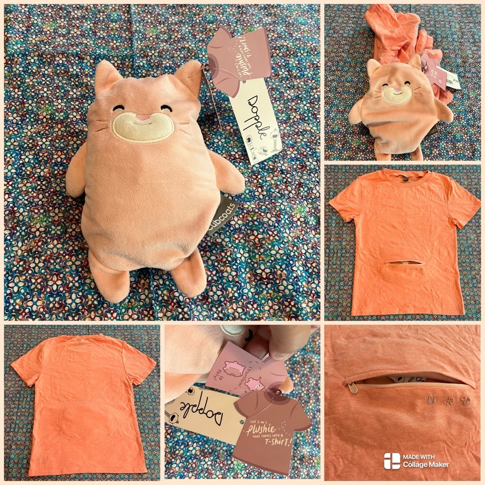Coral/Light Orange Kali The Kitty 2 in 1 Transforming Tee Shirt and Soft Plushie